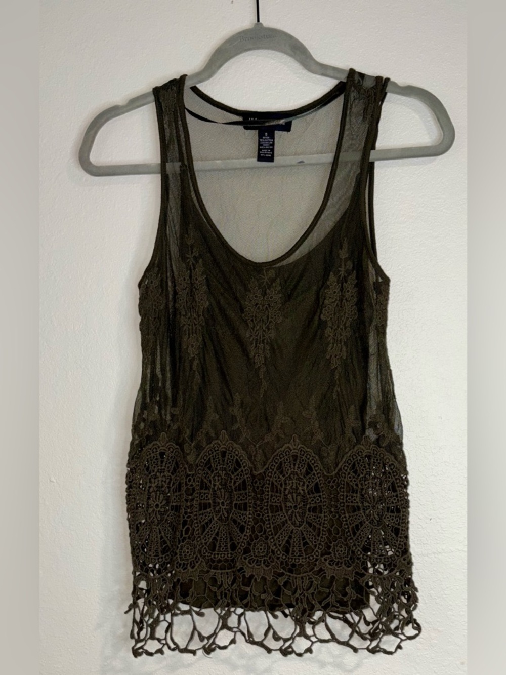 INC International Concepts Olive Crochet-Hem Lace Tank